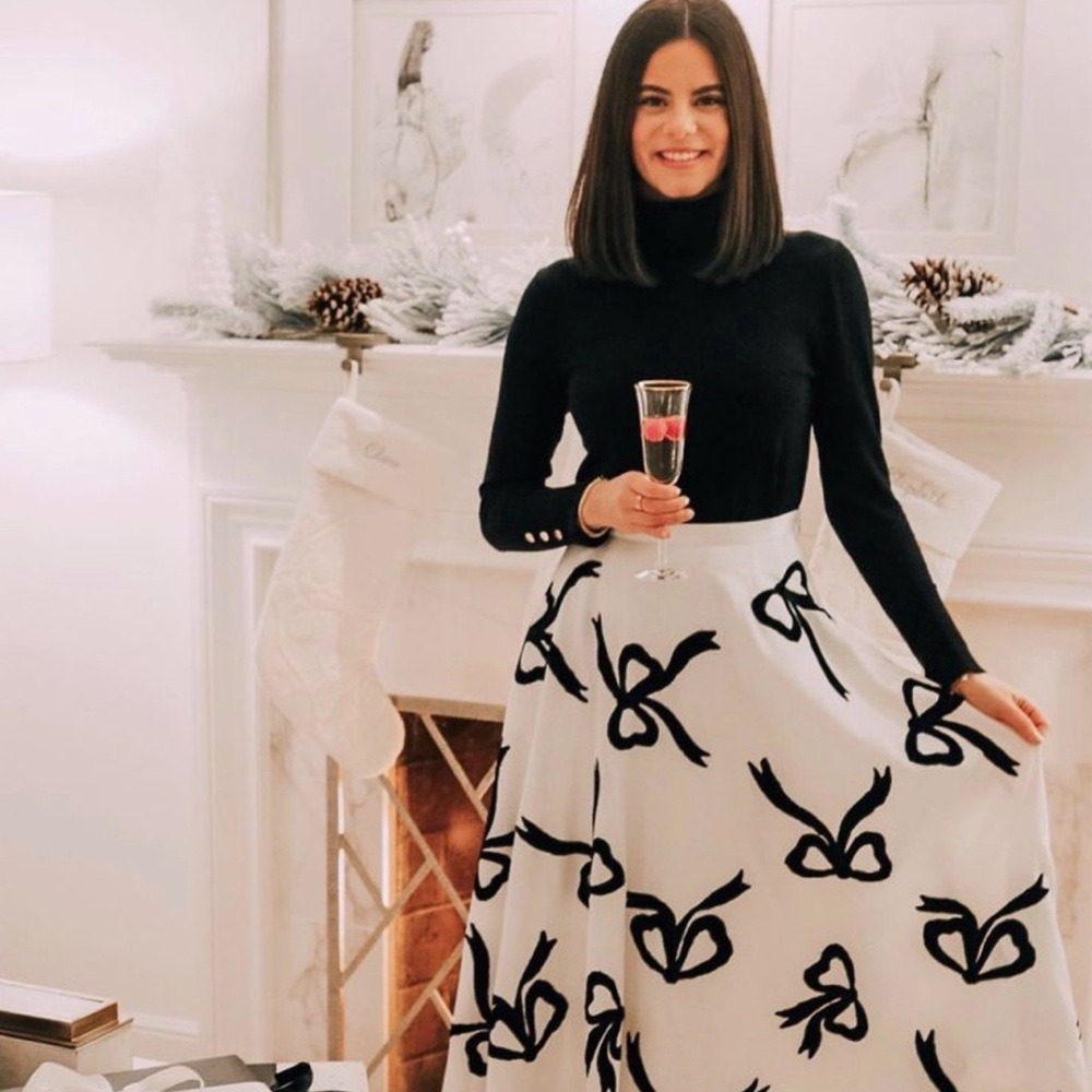 Anthropologie Maeve urban outfitters Black & White Bow-Print A-Line Midi Skirt